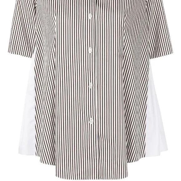 NWT Adam Lippes Brown White Stripe Short Sleeve Poplin Button Down Top - 8 - Picture 4 of 7